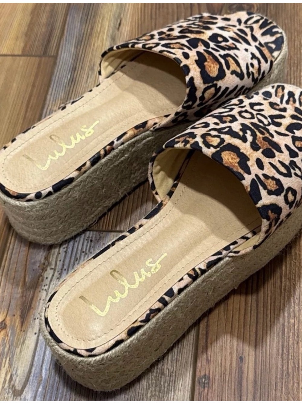 Lulus Leopard Platform Sandals Espadrille Slides Size 8 (Fits 7.5 Runs Small) - Picture 4 of 11